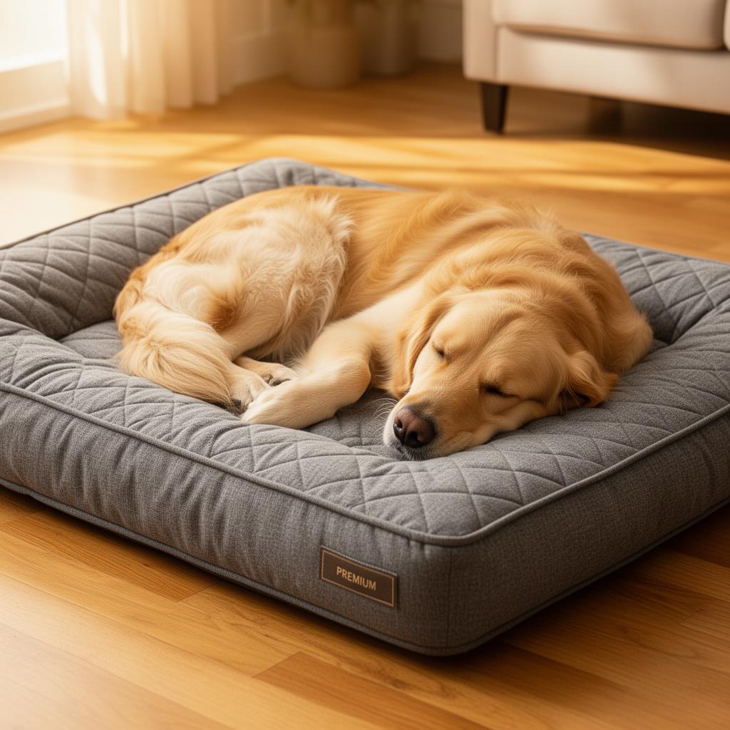 Nachher: Hund schläft entspannt auf orthopädischem Bett