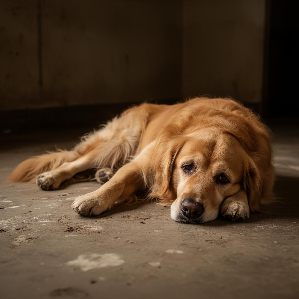 Vorher: Hund liegt ungemütlich auf hartem Boden