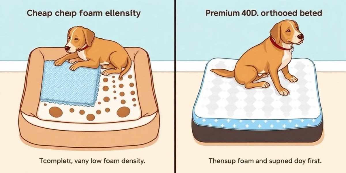 Vergleich: Hund sinkt in billiges Bett durch vs. Hund sitzt komfortabel auf 40D Bett