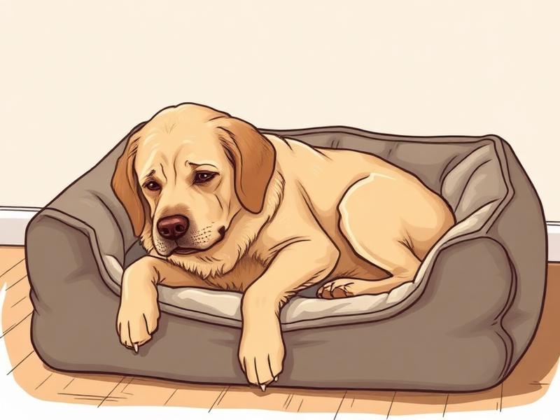 Älterer Hund liegt unbequem in einem durchgelegenem Hundebett